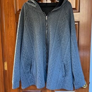 Womens Hooded Cable-Knit Zip Sweater Jacket - Gray. Lightweight